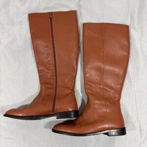 J. Crew Tan Brown Leather Wide Calf Riding Zip Up Knee-High Tall Boots Size 7